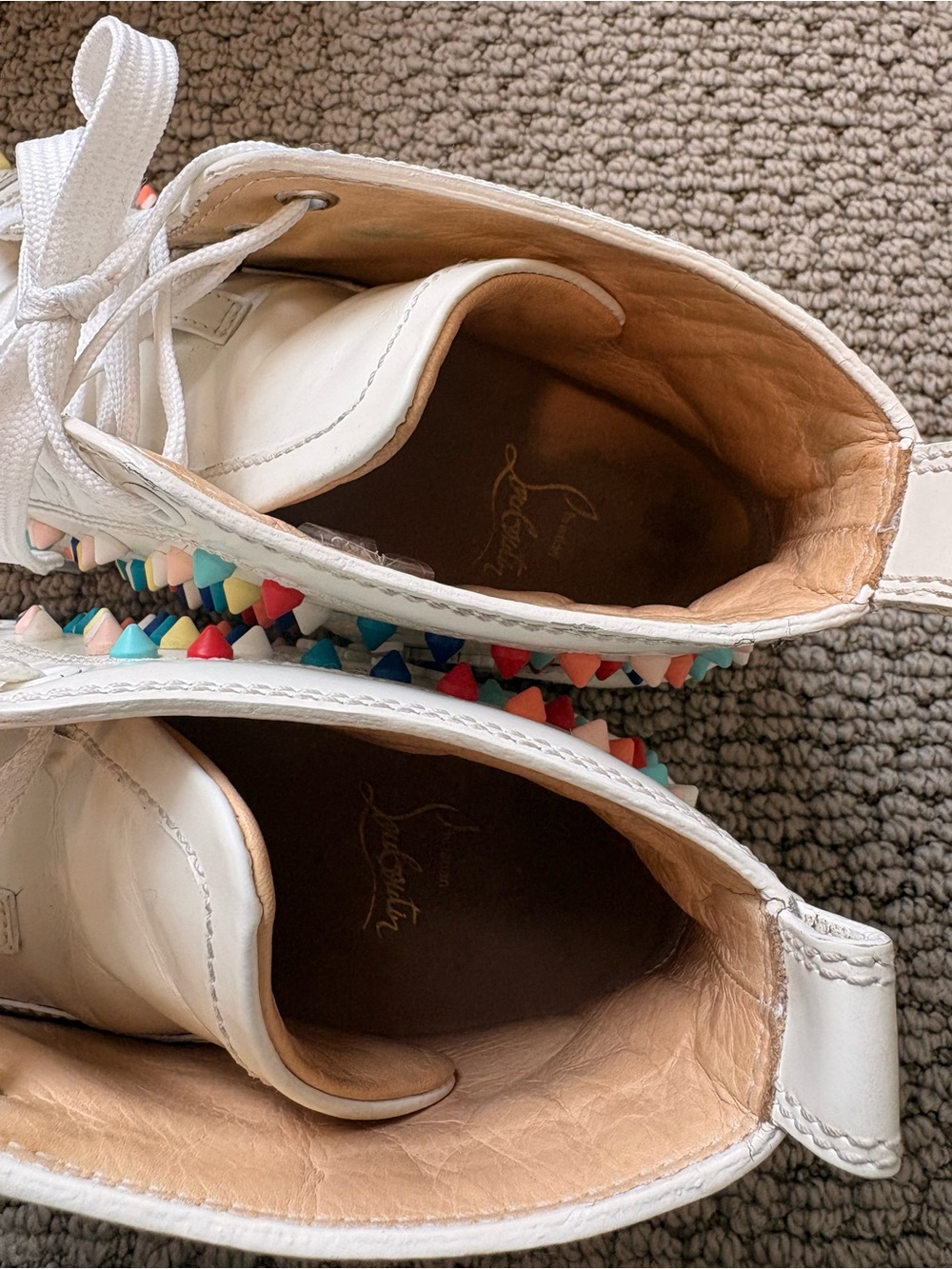 Christian Louboutin Louis Candy Spike White High-Top Sneakers - Picture 5 of 6